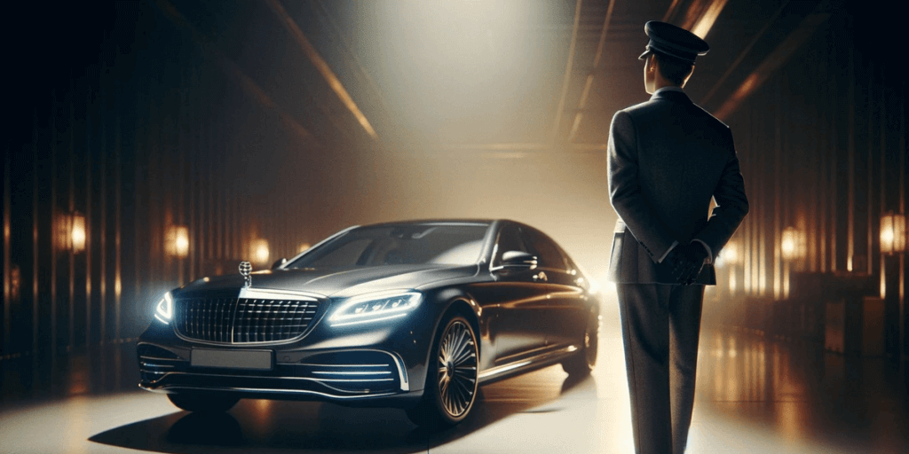 Luxury car with chauffeur waiting.